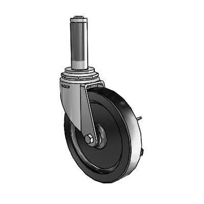 Roulettes de 7/8" de large : Série 1 | Roulette pivotante Colson à tige d'adaptation extensible en zinc, avec roue en polyoléfine noire de 5 x 0,8750 et blocage latéral (BRK3)