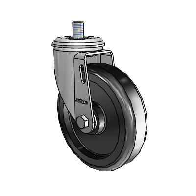 Roulette pivotante à tige filetée en zinc de la série 2, équipée d'une roue en polyoléfine noire de 5 x 1,25