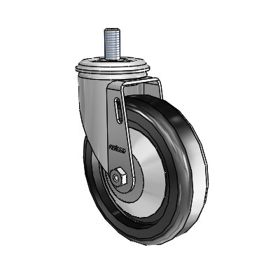 Roulette pivotante à tige filetée en zinc de la série 2, équipée d'une roue en polyoléfine noire de 5 x 1,25