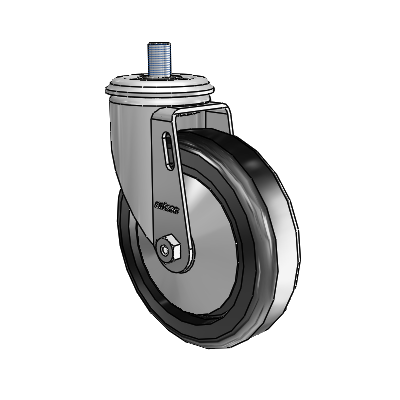 2 Series Threaded Stem Zinc Swivel Caster Caster with 5 x 1.25 Black Polyolefin Wheel