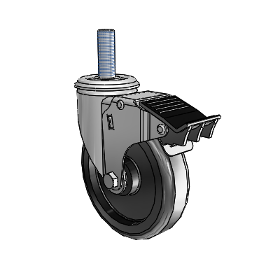 2 Series Threaded Stem Zinc Swivel Caster Caster with 5 x 1.25 Black Polyolefin Wheel and Total Lock Brake