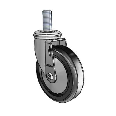 Roulette pivotante à tige filetée en zinc de la série 2, équipée d'une roue en polyoléfine noire de 5 x 1,25