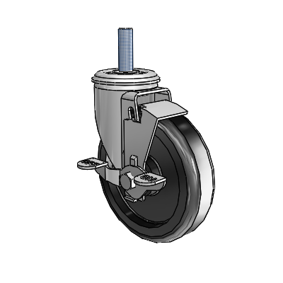 2 Series Threaded Stem Zinc Swivel Caster Caster with 5 x 1.25 Black Polyolefin Wheel and Top Lock Brake