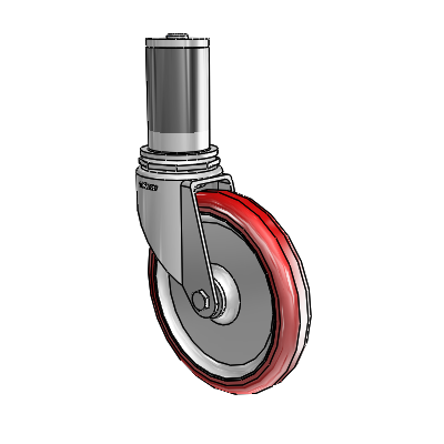 Roulettes de 7/8" de large : Série 1 | Roulette pivotante Colson à tige d'adaptation extensible en zinc, avec roue HI-TECH en polyuréthane marron sur fond gris, dimensions 5 x 0,8750