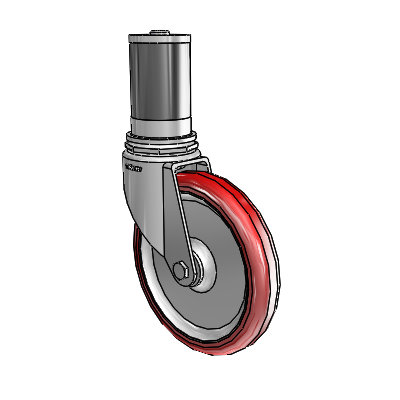 Roulettes de 7/8" de large : Série 1 | Roulette pivotante Colson à tige d'adaptation extensible en zinc, avec roue HI-TECH en polyuréthane marron sur fond gris, dimensions 5 x 0,8750