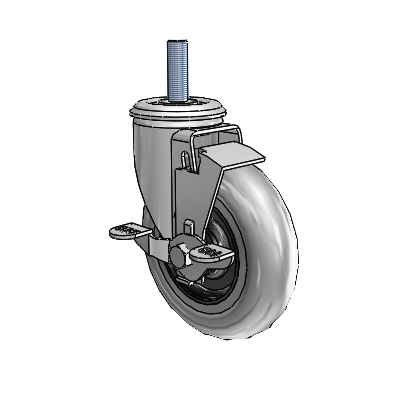 2 Series Threaded Stem Zinc Swivel Caster Caster with 5 x 1.3125 Grey on Black Performa Rubber (Round/Conductive) Wheel and Top Lock Brake