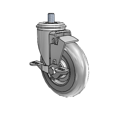 2 Series Threaded Stem Zinc Swivel Caster Caster with 5 x 1.3125 Grey on Grey Performa Rubber (Round) Wheel and Top Lock Brake