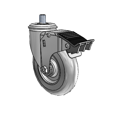 2 Series Threaded Stem Zinc Swivel Caster Caster with 5 x 1.3125 Grey on Grey Performa Rubber (Round) Wheel and Total Lock Brake
