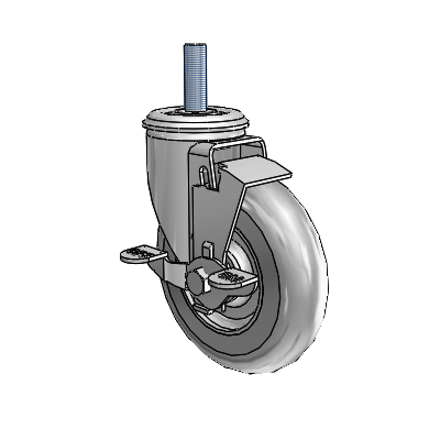 2 Series Threaded Stem Zinc Swivel Caster Caster with 5 x 1.3125 Grey on Grey Performa Rubber (Round) Wheel and Top Lock Brake