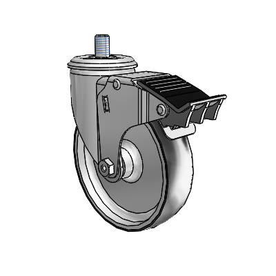 2 Series Threaded Stem Zinc Swivel Caster Caster with 5 x 1.25 Black on Silver ThermoTech Wheel and Total Lock Brake