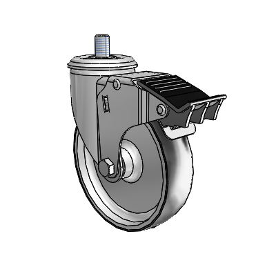 2 Series Threaded Stem Zinc Swivel Caster Caster with 5 x 1.25 Black on Silver ThermoTech Wheel and Total Lock Brake