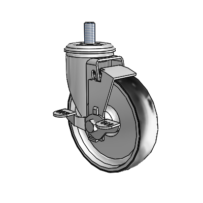 2 Series Threaded Stem Zinc Swivel Caster Caster with 5 x 1.25 Black on Silver ThermoTech Wheel and Top Lock Brake