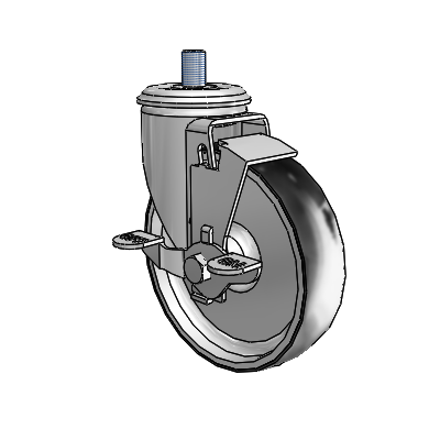 2 Series Threaded Stem Zinc Swivel Caster Caster with 5 x 1.25 Black on Silver ThermoTech Wheel and Top Lock Brake