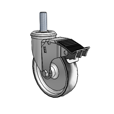 2 Series Threaded Stem Zinc Swivel Caster Caster with 5 x 1.25 Black on Silver ThermoTech Wheel and Total Lock Brake
