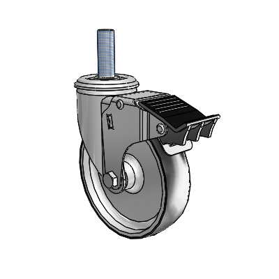 2 Series Threaded Stem Zinc Swivel Caster Caster with 5 x 1.25 Black on Silver ThermoTech Wheel and Total Lock Brake