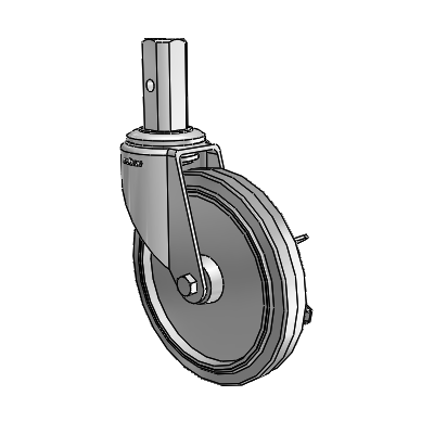 7/8" Wide Casters: Series 1 | Colson Square Stem Zinc Swivel Caster with 5 x 0.8750 Grey on Grey Performa Rubber (Flat/Grey) Wheel and Side Lock Brake