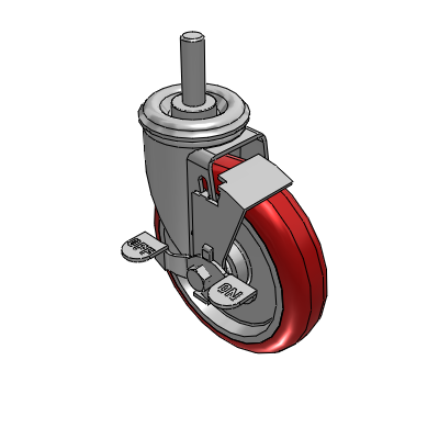 2 Series Casters Threaded Stem Caster with 5 x 1.25 Polyurethane HI-TECH Wheel and Top Lock Brake