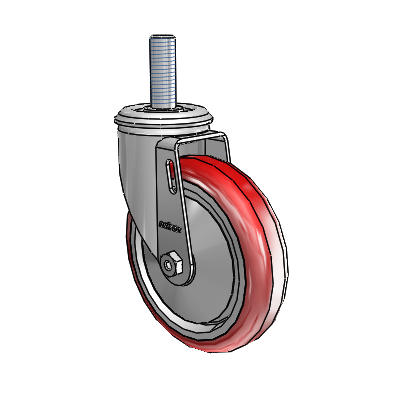 Roulette pivotante à tige filetée en zinc de la série 2, équipée d'une roue HI-TECH en polyuréthane marron sur fond gris, dimensions 5 x 1,25