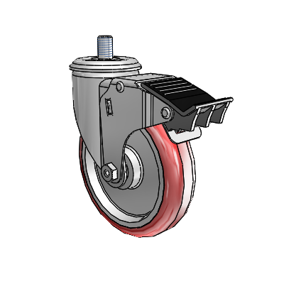 2 Series Threaded Stem Zinc Swivel Caster Caster with 5 x 1.25 Maroon on Grey Polyurethane HI-TECH Wheel and Total Lock Brake