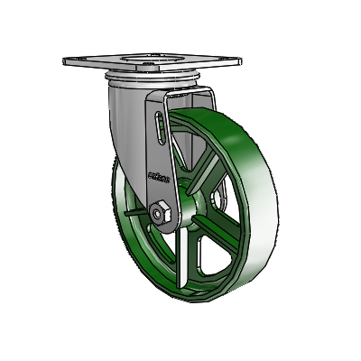 2 Series Casters Top Plate Swivel Zinc Swivel Caster with 5 x 1.25 Green Cast Iron Wheel
