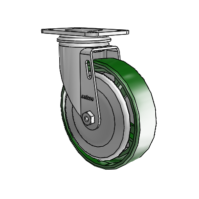 2 Series Casters Top Plate Swivel Zinc Swivel Caster with 5 x 1.25 Green Cast Iron Wheel