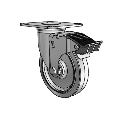 2 Series Casters Top Plate Swivel Zinc Swivel Caster with 5 x 1.25 Grey on Grey Performa Rubber (Flat) Wheel and Total Lock Brake