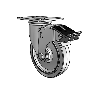 2 Series Casters Top Plate Swivel Zinc Swivel Caster with 5 x 1.25 Grey on Grey Performa Rubber (Flat) Wheel and Total Lock Brake