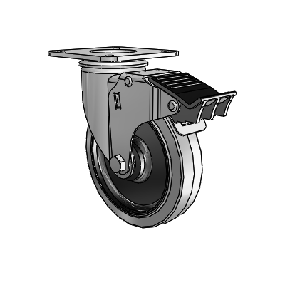 2 Series Casters Top Plate Swivel Zinc Swivel Caster with 5 x 1.25 Grey on Black Performa Rubber (Flat/Conductive) Wheel and Total Lock Brake