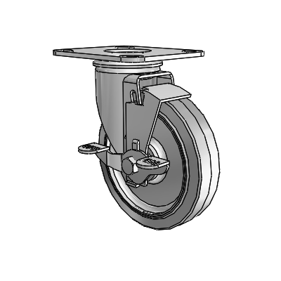 2 Series Casters Top Plate Swivel Zinc Swivel Caster with 5 x 1.25 Grey on Grey Performa Rubber (Flat) Wheel and Top Lock Brake