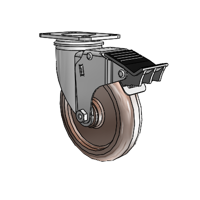 2 Series Casters Top Plate Swivel Zinc Swivel Caster with 5 x 1.25 Brown Thermo Wheel and Total Lock Brake