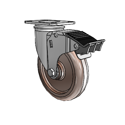 2 Series Casters Top Plate Swivel Zinc Swivel Caster with 5 x 1.25 Brown Thermo Wheel and Total Lock Brake