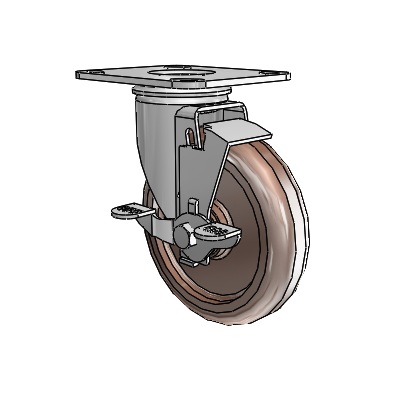 2 Series Casters Top Plate Swivel Zinc Swivel Caster with 5 x 1.25 Brown Thermo Wheel and Top Lock Brake