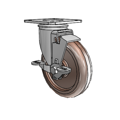 2 Series Casters Top Plate Swivel Zinc Swivel Caster with 5 x 1.25 Brown Thermo Wheel and Top Lock Brake
