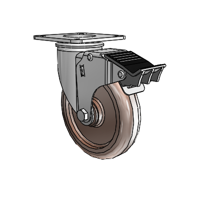 2 Series Casters Top Plate Swivel Zinc Swivel Caster with 5 x 1.25 Brown Thermo Wheel and Total Lock Brake