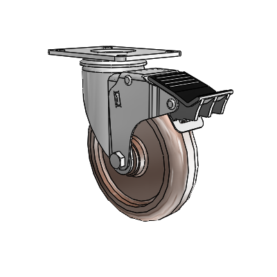 2 Series Casters Top Plate Swivel Zinc Swivel Caster with 5 x 1.25 Brown Thermo Wheel and Total Lock Brake