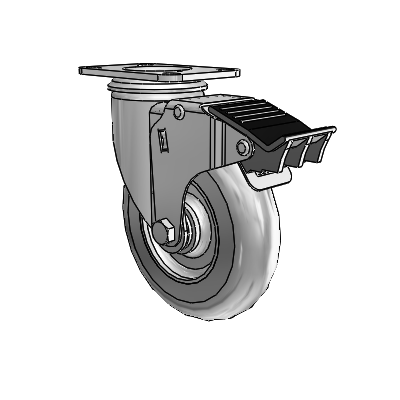 2 Series Casters Top Plate Swivel Zinc Swivel Caster with 5 x 1.3125 Grey on Grey Performa Rubber (Round) Wheel and Total Lock Brake