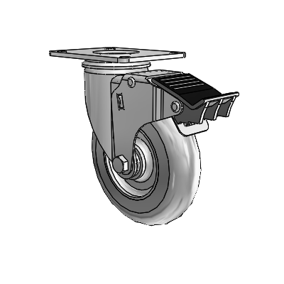 2 Series Casters Top Plate Swivel Zinc Swivel Caster with 5 x 1.3125 Grey on Grey Performa Rubber (Round) Wheel and Total Lock Brake