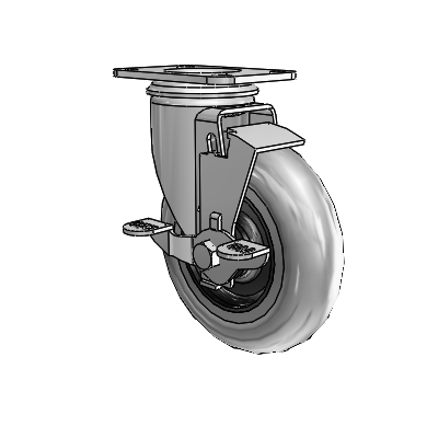2 Series Casters Top Plate Swivel Zinc Swivel Caster with 5 x 1.3125 Grey on Black Performa Rubber (Round/Conductive) Wheel and Top Lock Brake