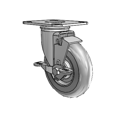 2 Series Casters Top Plate Swivel Zinc Swivel Caster with 5 x 1.3125 Grey on Grey Performa Rubber (Round) Wheel and Top Lock Brake