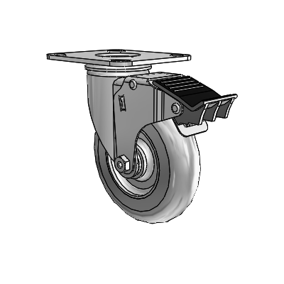2 Series Casters Top Plate Swivel Zinc Swivel Caster with 5 x 1.3125 Grey on Grey Performa Rubber (Round) Wheel and Total Lock Brake