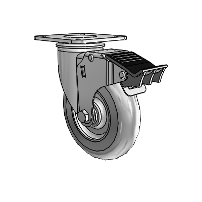 2 Series Casters Top Plate Swivel Zinc Swivel Caster with 5 x 1.3125 Grey on Grey Performa Rubber (Round) Wheel and Total Lock Brake