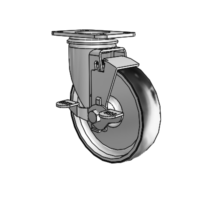 2 Series Casters Top Plate Swivel Zinc Swivel Caster with 5 x 1.25 Black on Silver ThermoTech Wheel and Top Lock Brake