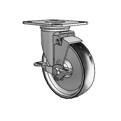 2 Series Casters Top Plate Swivel Zinc Swivel Caster with 5 x 1.25 Black on Silver ThermoTech Wheel and Top Lock Brake