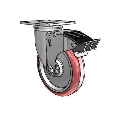 2 Series Casters Top Plate Swivel Zinc Swivel Caster with 5 x 1.25 Maroon on Grey Polyurethane HI-TECH Wheel and Total Lock Brake