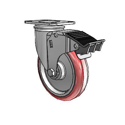 2 Series Casters Top Plate Swivel Zinc Swivel Caster with 5 x 1.25 Maroon on Grey Polyurethane HI-TECH Wheel and Total Lock Brake