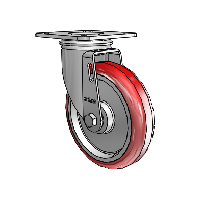 2 Series Casters Top Plate Swivel Zinc Swivel Caster with 5 x 1.25 Maroon on Grey Polyurethane HI-TECH Wheel