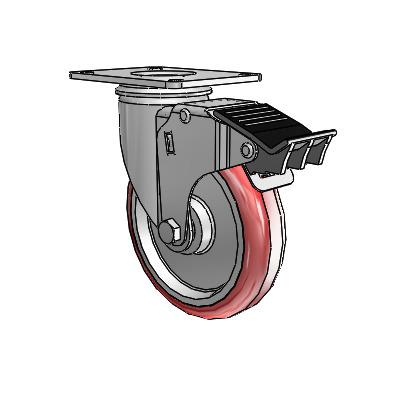 2 Series Casters Top Plate Swivel Zinc Swivel Caster with 5 x 1.25 Maroon on Grey Polyurethane HI-TECH Wheel and Total Lock Brake
