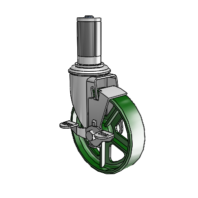 2 Series Expanding Adapter Stem Zinc Swivel Caster Caster with 5 x 1.25 Green Cast Iron Wheel and Top Lock Brake