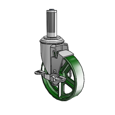 2 Series Expanding Adapter Stem Zinc Swivel Caster Caster with 5 x 1.25 Green Cast Iron Wheel and Top Lock Brake