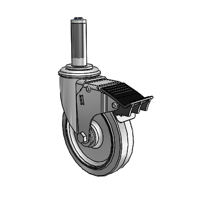 2 Series Expanding Adapter Stem Zinc Swivel Caster Caster with 5 x 1.25 Grey on Grey Performa Rubber (Flat) Wheel and Total Lock Brake